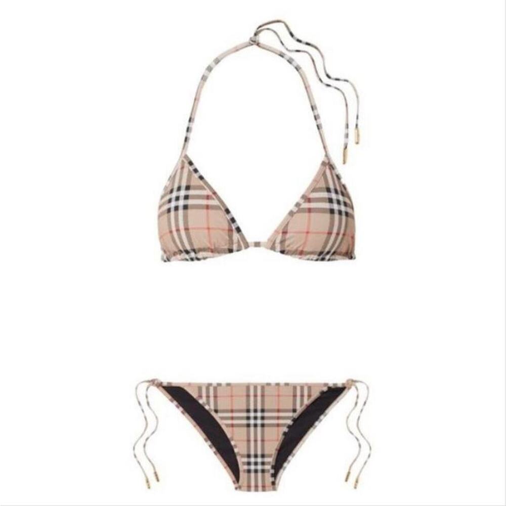 BURBERRY check printed triangle bikini set